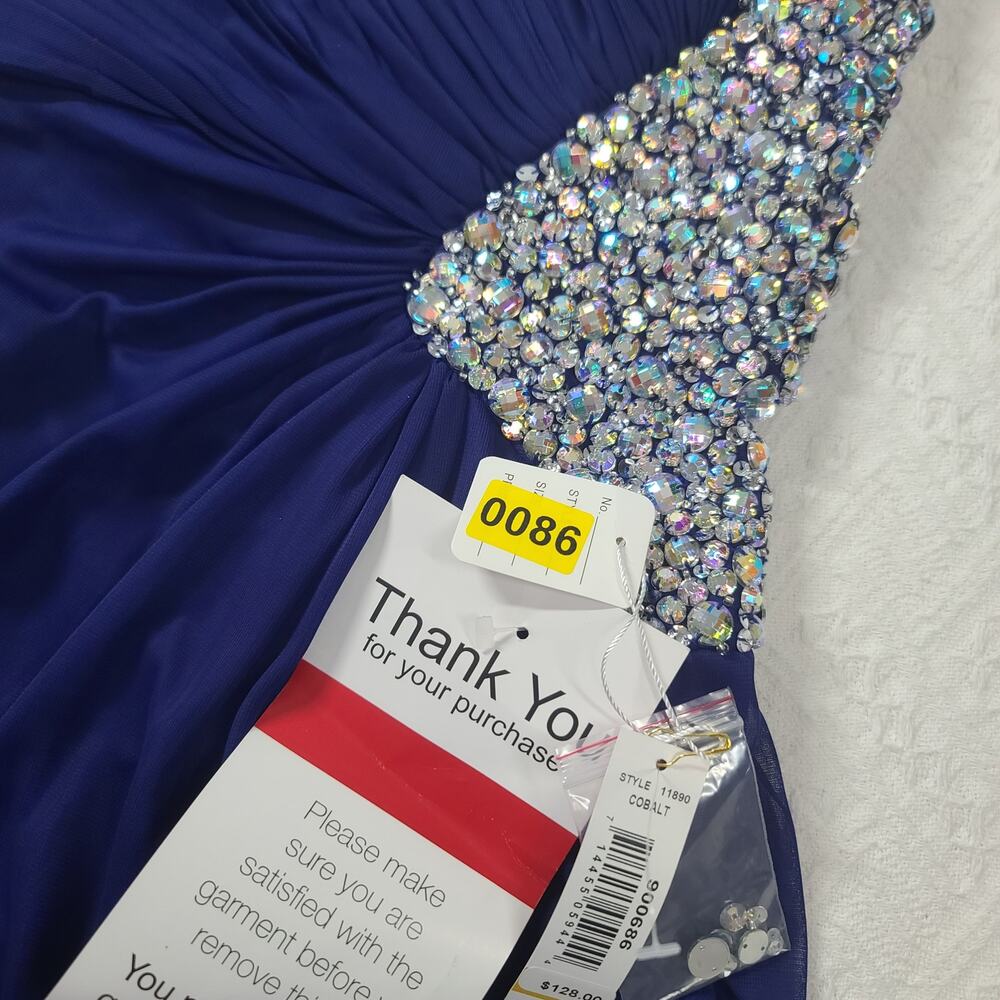Morgan & Co Glam HOCO party Mini Dress Sz 3/4 Crystal embellishment pleated Blue - Picture 14 of 14